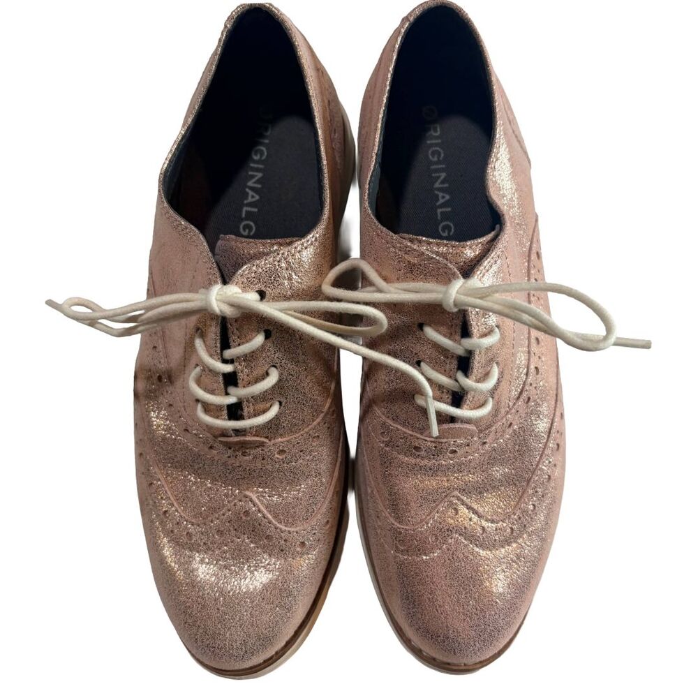 Cole Haan OriginalGrand Wingtip Oxford Womens 7.5B Rose Gold Metallic Leather - Picture 7 of 10